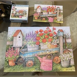 1000 Piece Puzzle - Herb Wagon Design. Blue vagon